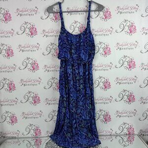Denver Hayes dress long flowy floral flowers tropical Vibrant Blue